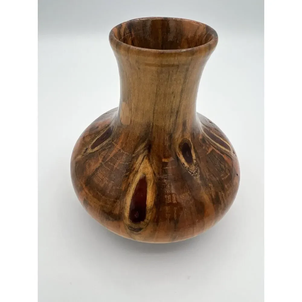 VTG Rare Norfolk Island Pine Hand Turned Wood Vase By D. Van Doren Artist signed